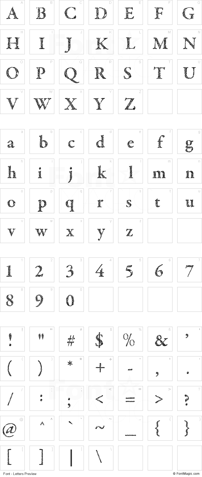 Tribal Garamond Font - All Latters Preview Chart